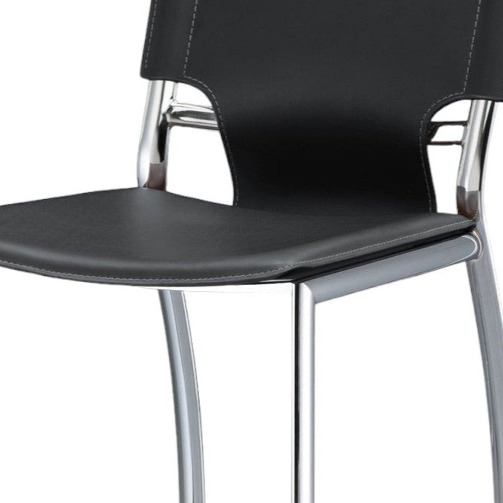 Set of Two 25" Black And Silver Faux Leather And Metal Low Back Counter Height Bar Chairs HomeRoots