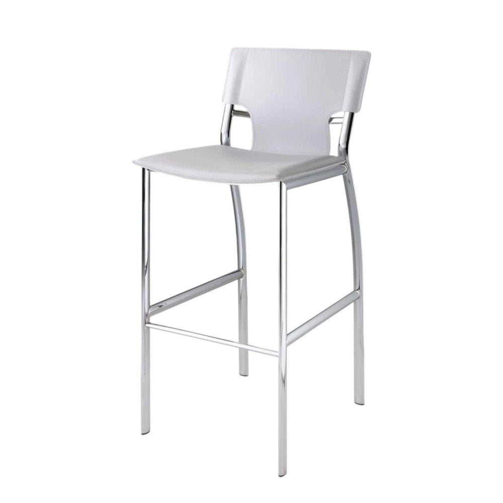 Set of Two 25" White And Silver Faux Leather And Metal Low Back Counter Height Bar Chairs HomeRoots