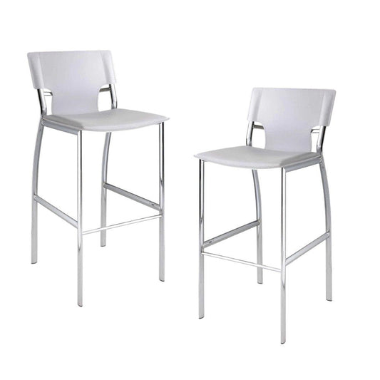 Set of Two 25" White And Silver Faux Leather And Metal Low Back Counter Height Bar Chairs HomeRoots