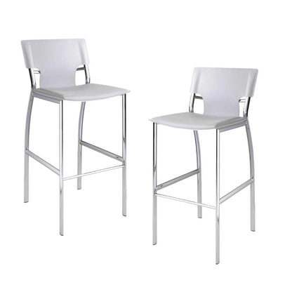 Set of Two 25" White And Silver Faux Leather And Metal Low Back Counter Height Bar Chairs HomeRoots