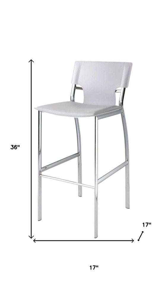 Set of Two 25" White And Silver Faux Leather And Metal Low Back Counter Height Bar Chairs HomeRoots
