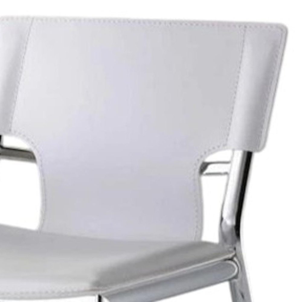 Set of Two 25" White And Silver Faux Leather And Metal Low Back Counter Height Bar Chairs HomeRoots