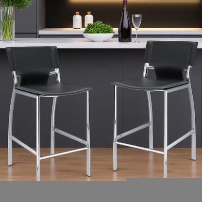 Set of Two 29" Gray and Silver Metal and Faux Leather Low Back Bar Height Bar Chairs HomeRoots