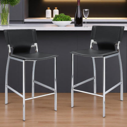 Set of Two 29" Gray And Silver Faux Leather And Metal Low Back Bar Height Bar Chairs HomeRoots