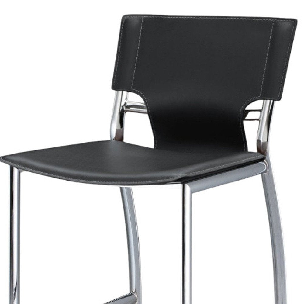 Set of Two 29" Gray And Silver Faux Leather And Metal Low Back Bar Height Bar Chairs HomeRoots
