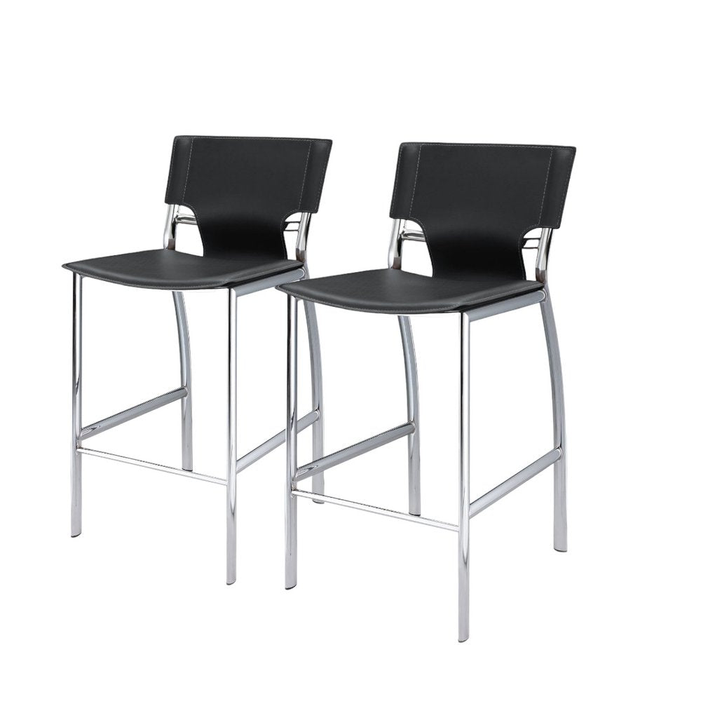 Set of Two 29" Gray And Silver Faux Leather And Metal Low Back Bar Height Bar Chairs HomeRoots