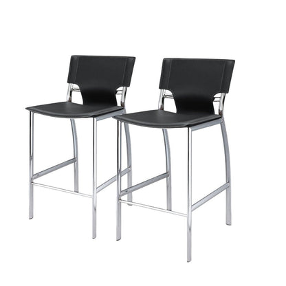 Set of Two 29" Gray And Silver Faux Leather And Metal Low Back Bar Height Bar Chairs HomeRoots