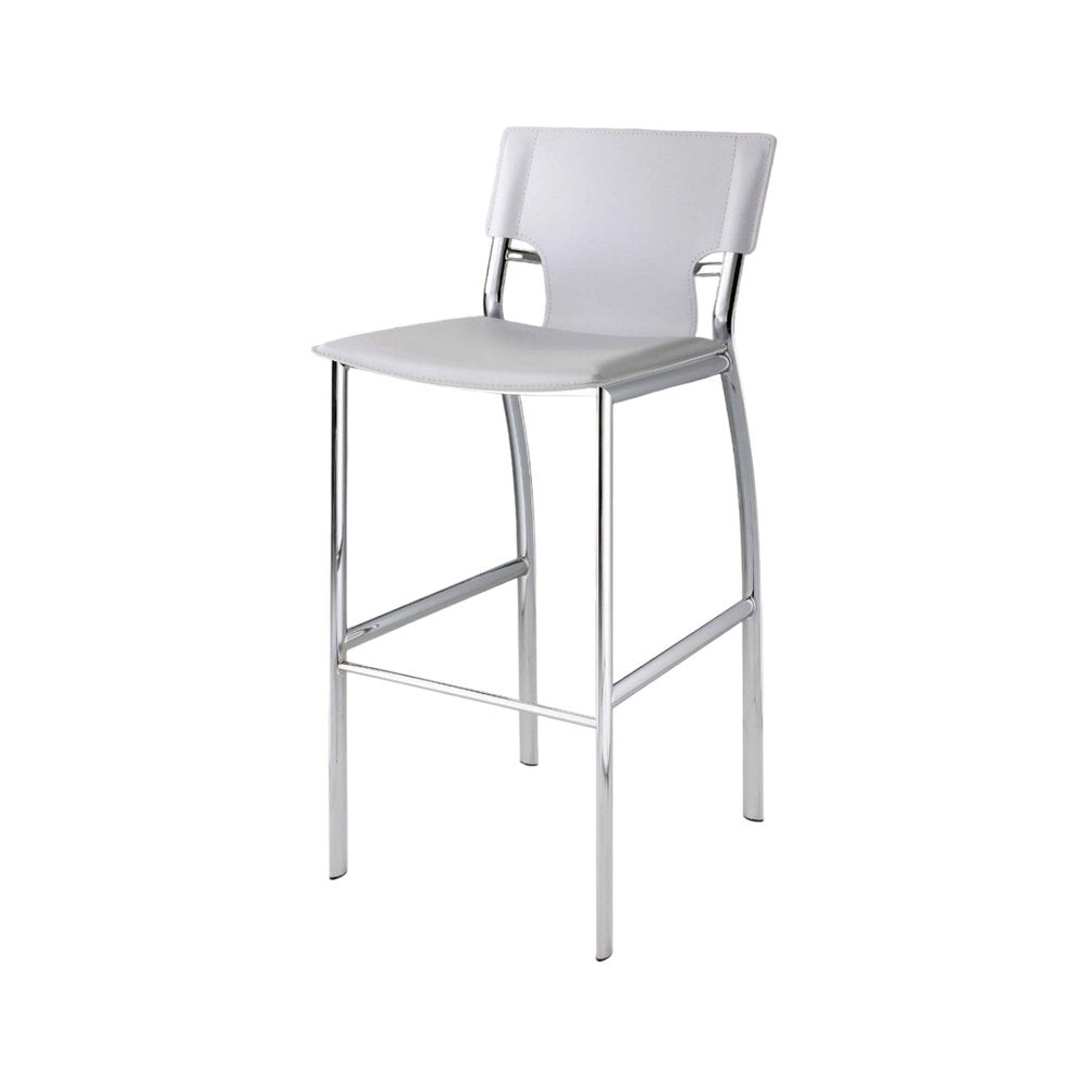 Set of Two 29" White And Silver Faux Leather And Metal Low Back Bar Height Bar Chairs HomeRoots