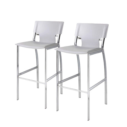 Set of Two 29" White And Silver Faux Leather And Metal Low Back Bar Height Bar Chairs HomeRoots