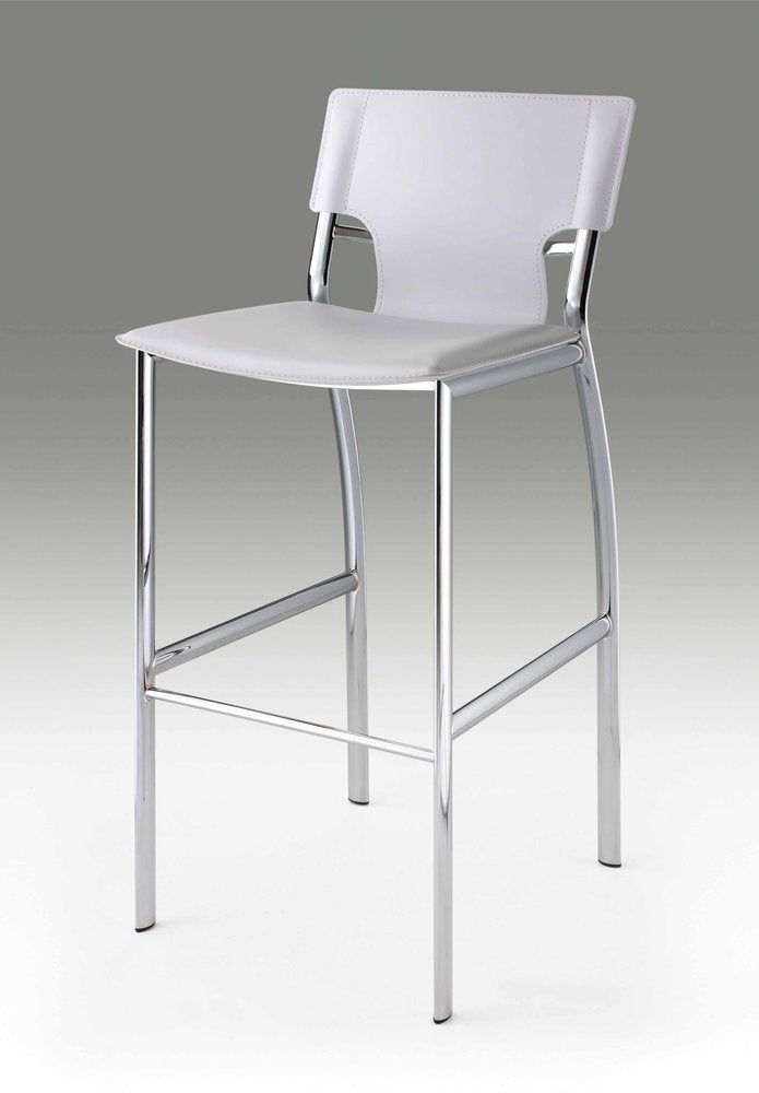 Set of Two 29" White And Silver Faux Leather And Metal Low Back Bar Height Bar Chairs HomeRoots