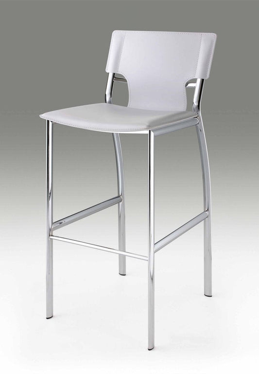 Set of Two 29" White And Silver Faux Leather And Metal Low Back Bar Height Bar Chairs HomeRoots
