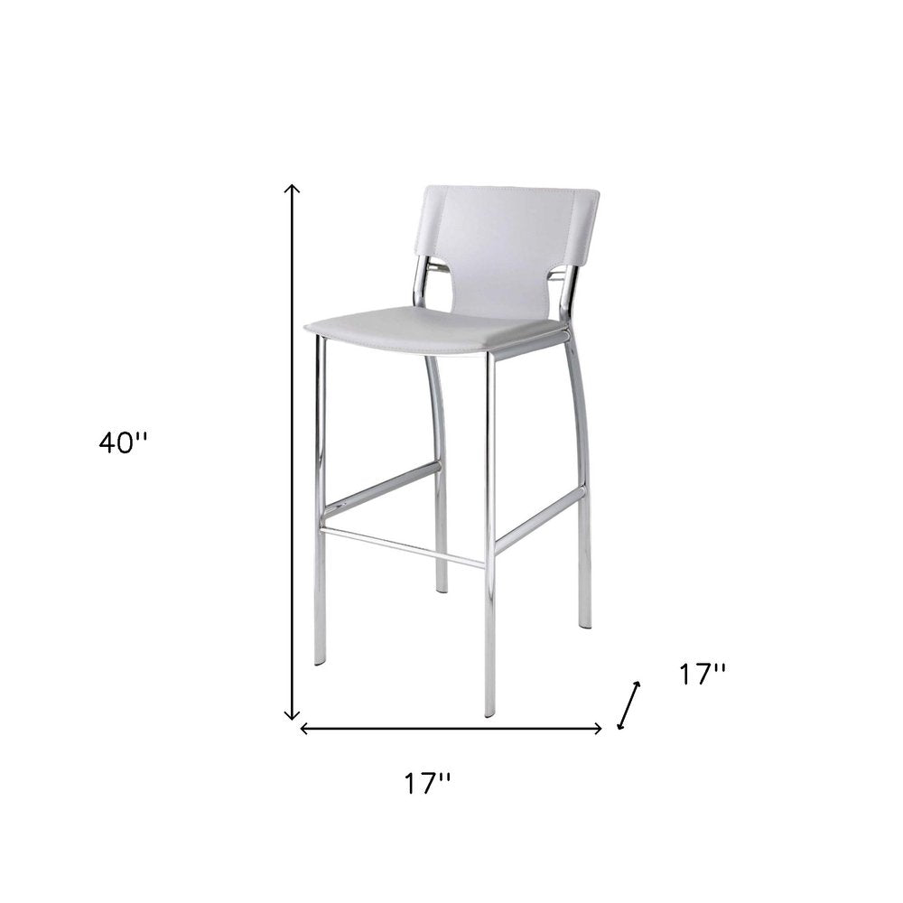 Set of Two 29" White And Silver Faux Leather And Metal Low Back Bar Height Bar Chairs HomeRoots