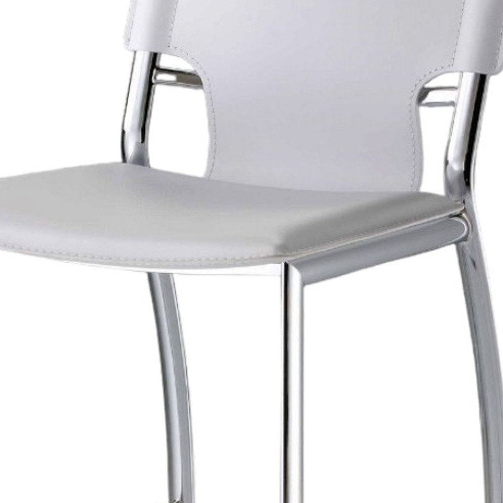 Set of Two 29" White And Silver Faux Leather And Metal Low Back Bar Height Bar Chairs HomeRoots