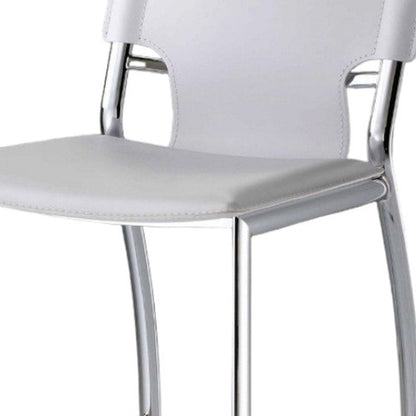 Set of Two 29" White And Silver Faux Leather And Metal Low Back Bar Height Bar Chairs HomeRoots
