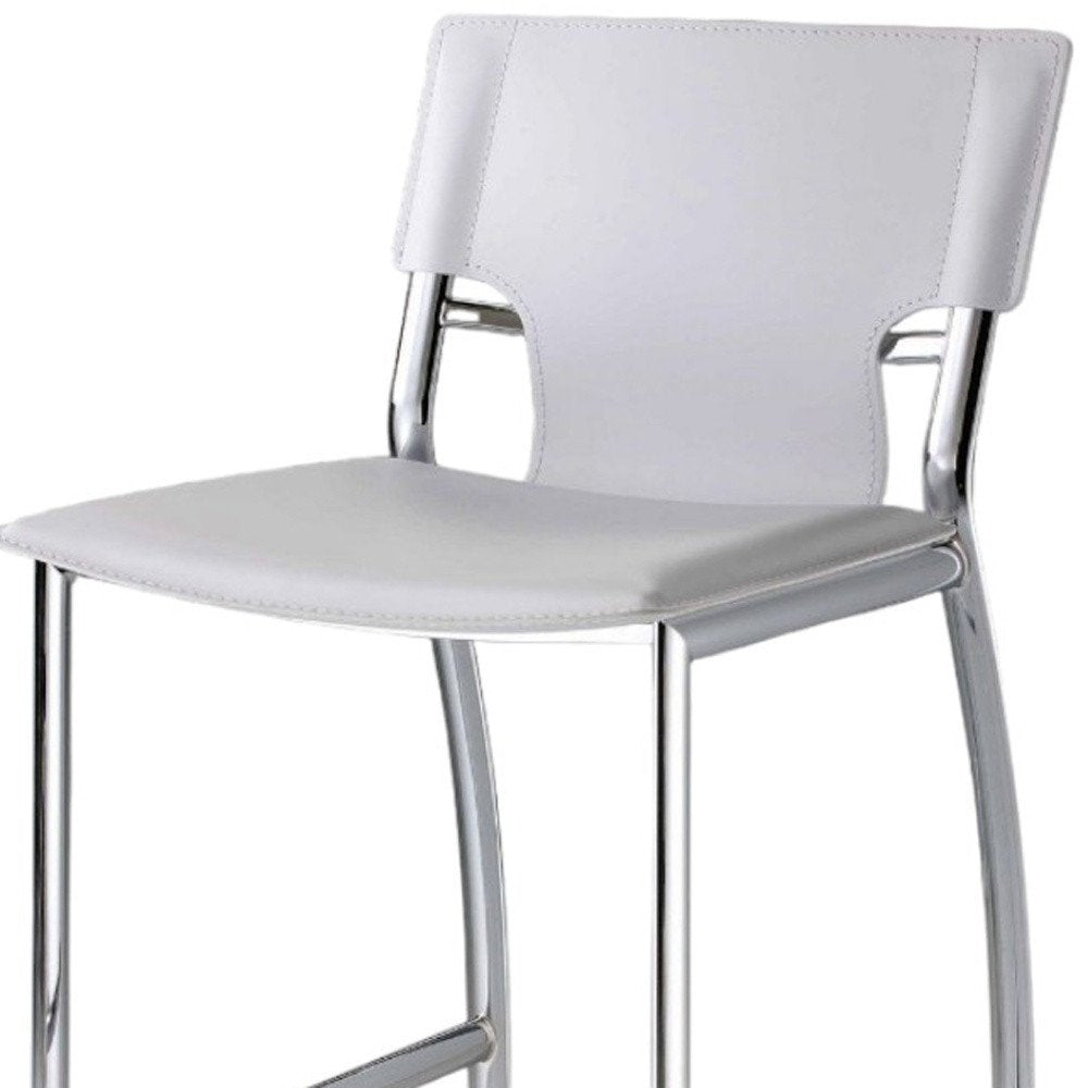 Set of Two 29" White And Silver Faux Leather And Metal Low Back Bar Height Bar Chairs HomeRoots