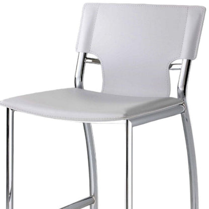 Set of Two 29" White And Silver Faux Leather And Metal Low Back Bar Height Bar Chairs HomeRoots
