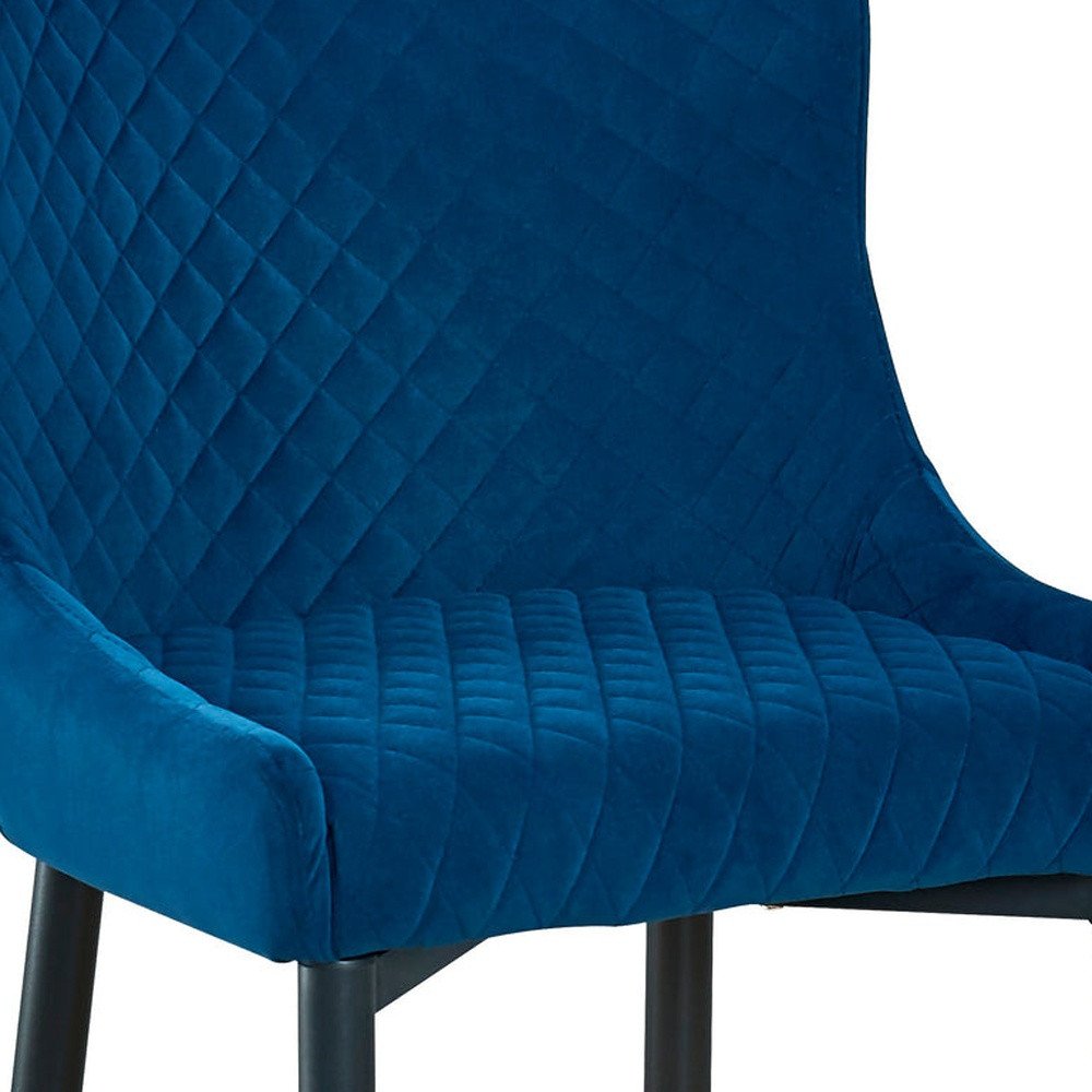 Set of Two 26" Blue And Black Velvet And Metal Low Back Counter Height Bar Chairs HomeRoots