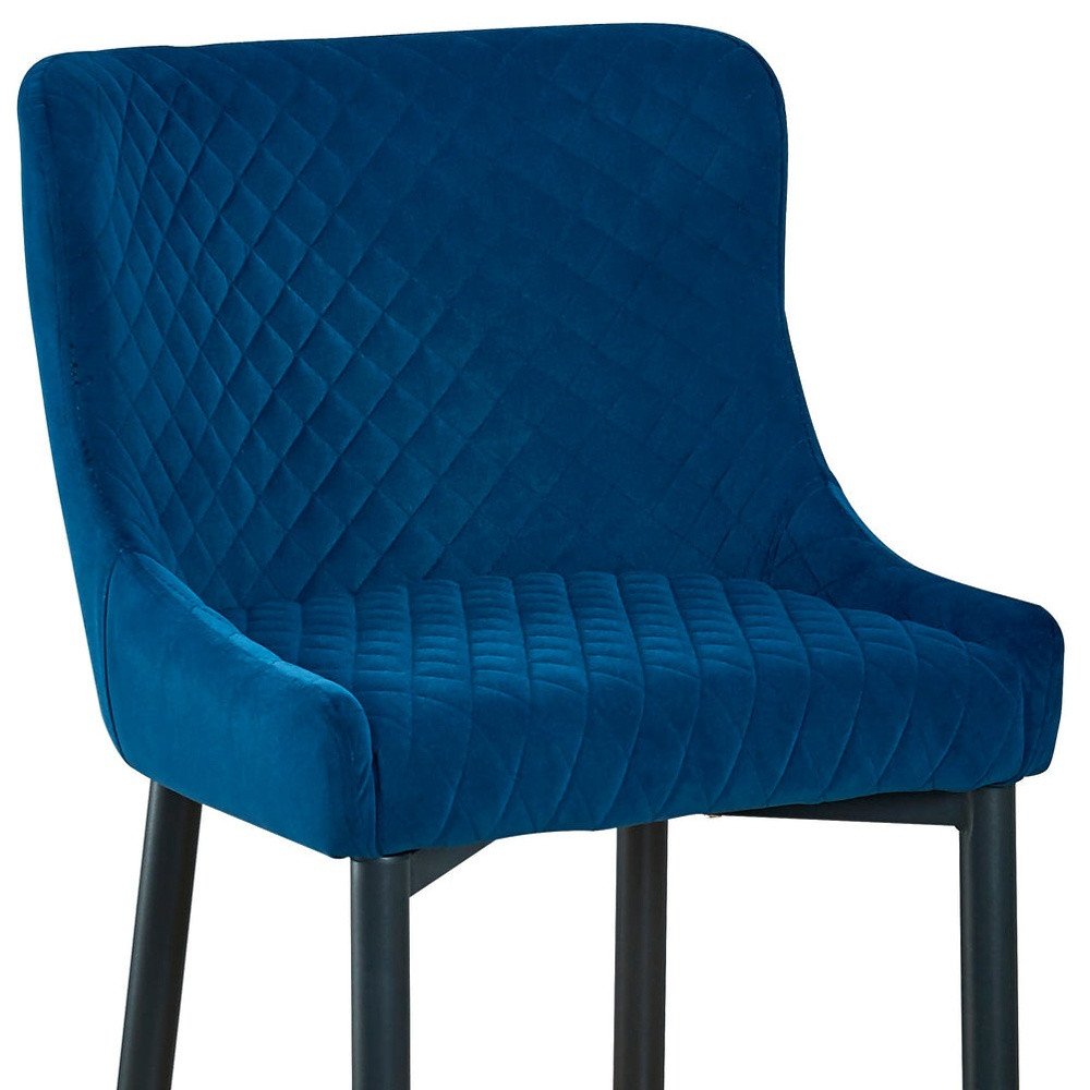 Set of Two 26" Blue And Black Velvet And Metal Low Back Counter Height Bar Chairs HomeRoots