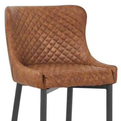 Set of Two 26" Orange And Black Faux Leather And Metal Low Back Counter Height Bar Chairs HomeRoots