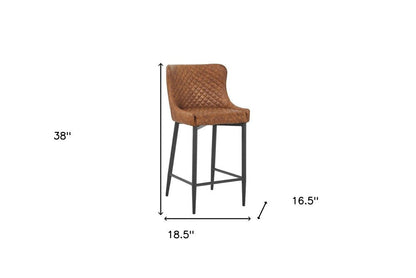 Set of Two 26" Orange And Black Faux Leather And Metal Low Back Counter Height Bar Chairs HomeRoots
