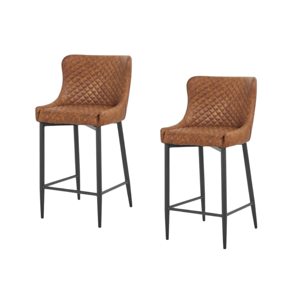 Set of Two 26" Orange And Black Faux Leather And Metal Low Back Counter Height Bar Chairs HomeRoots
