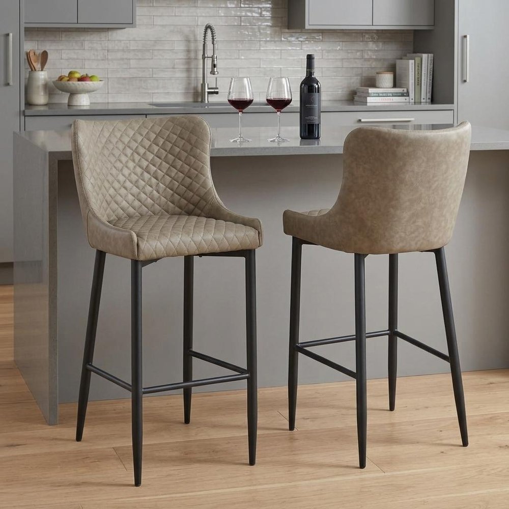Set of Two 26" Gray And Black Faux Leather And Metal Low Back Counter Height Bar Chairs HomeRoots