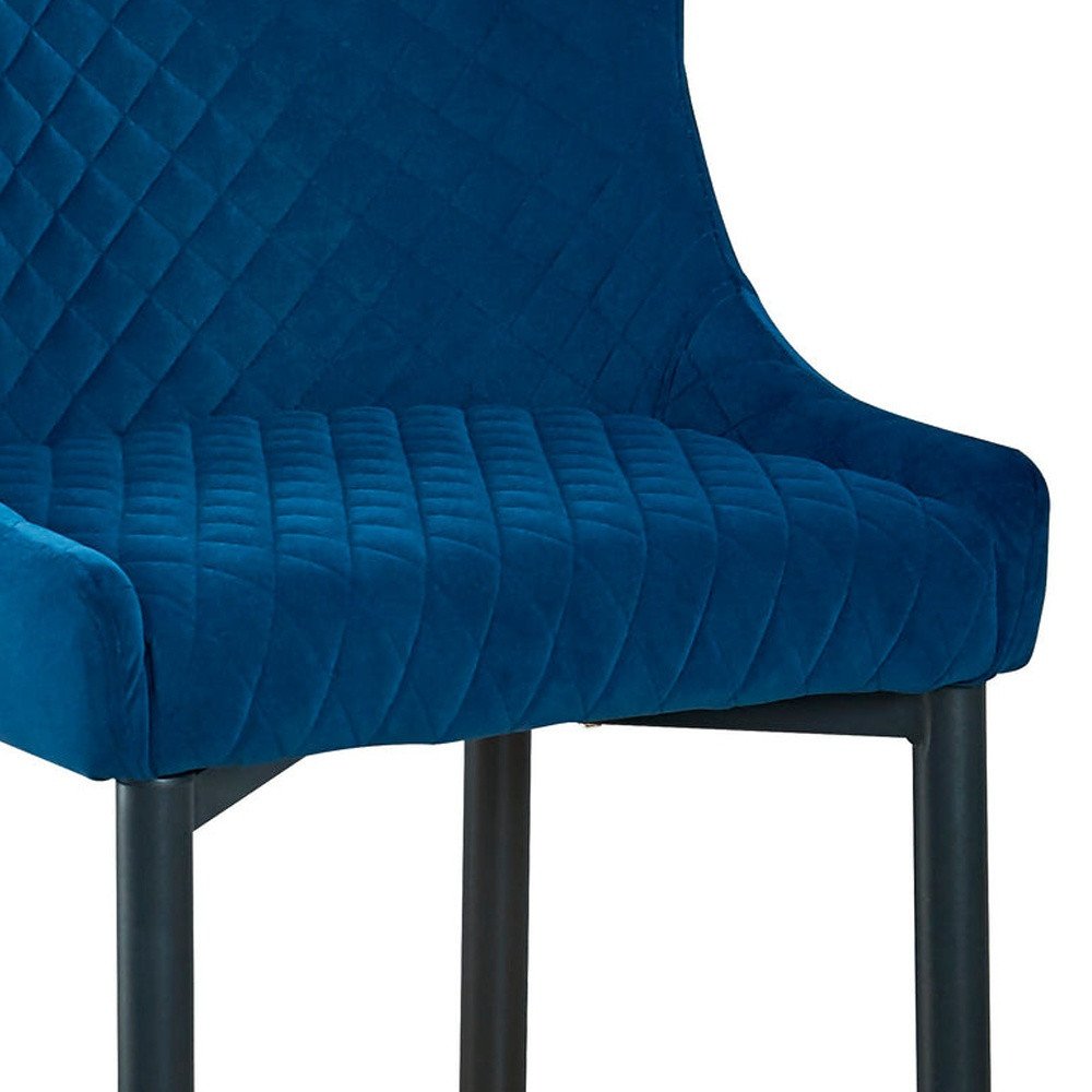 Set of Two 30" Blue And Black Velvet And Metal Low Back Bar Height Bar Chairs HomeRoots