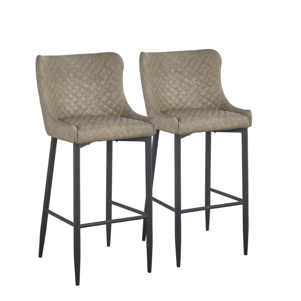Set of Two 30" Gray And Black Faux Leather And Metal Low Back Bar Height Bar Chairs HomeRoots