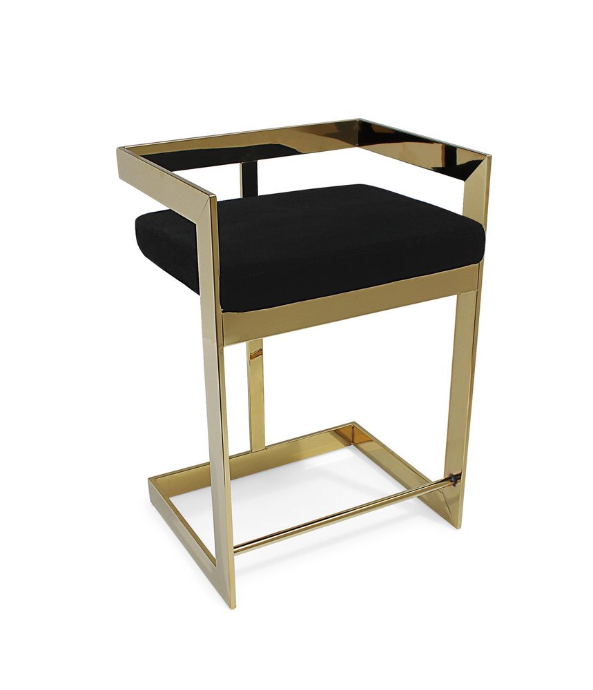 30" Black And Gold Velvet And Steel Low Back Bar Height Bar Chair HomeRoots