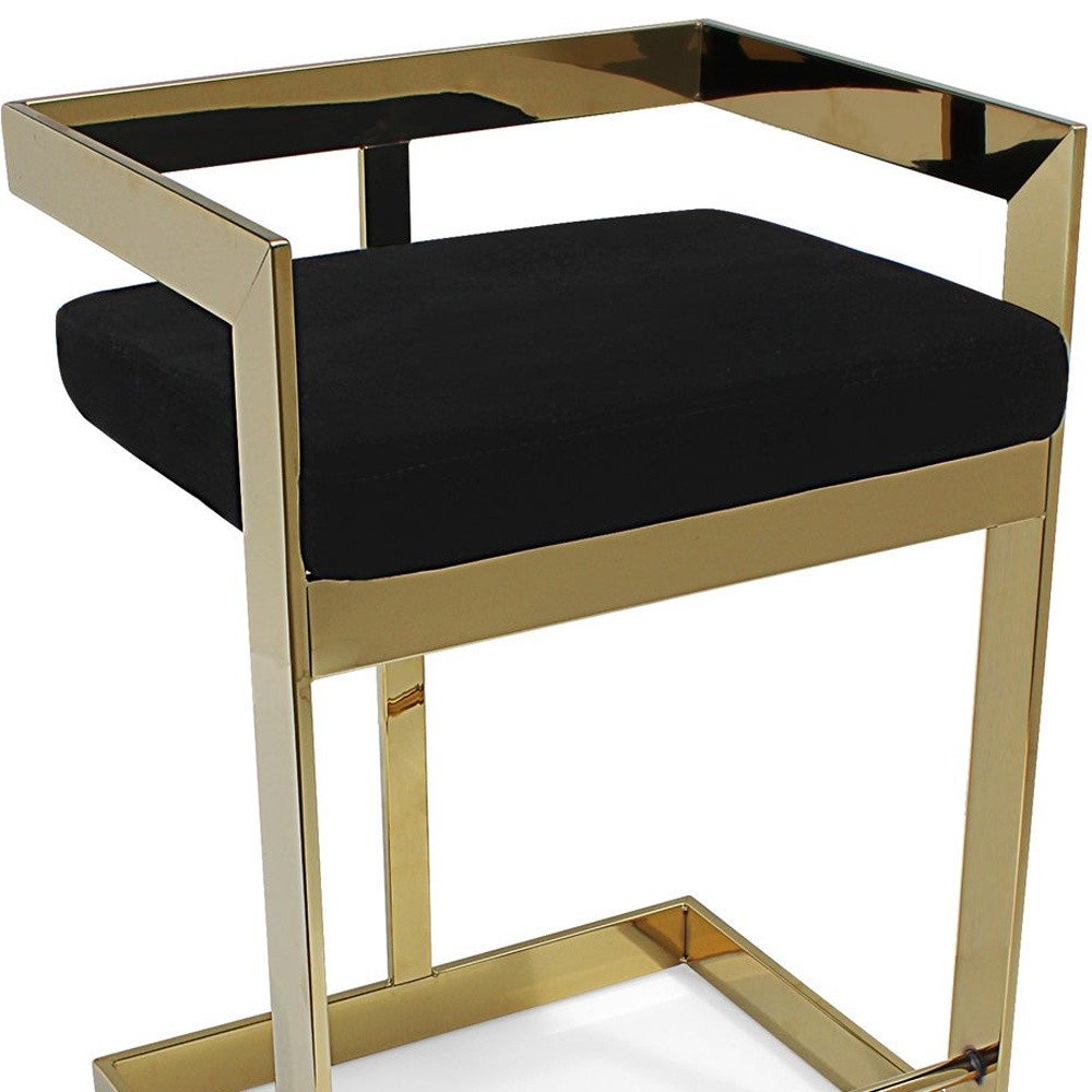 30" Black And Gold Velvet And Steel Low Back Bar Height Bar Chair HomeRoots