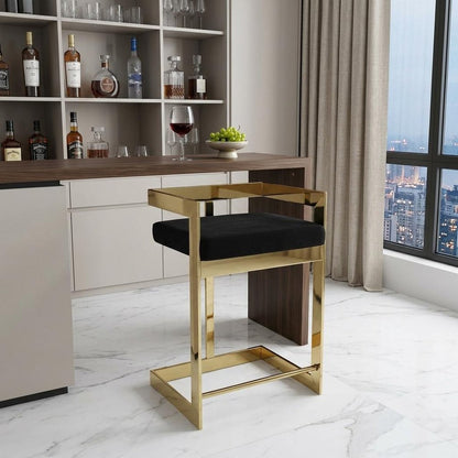 30" Black And Gold Velvet And Steel Low Back Bar Height Bar Chair HomeRoots