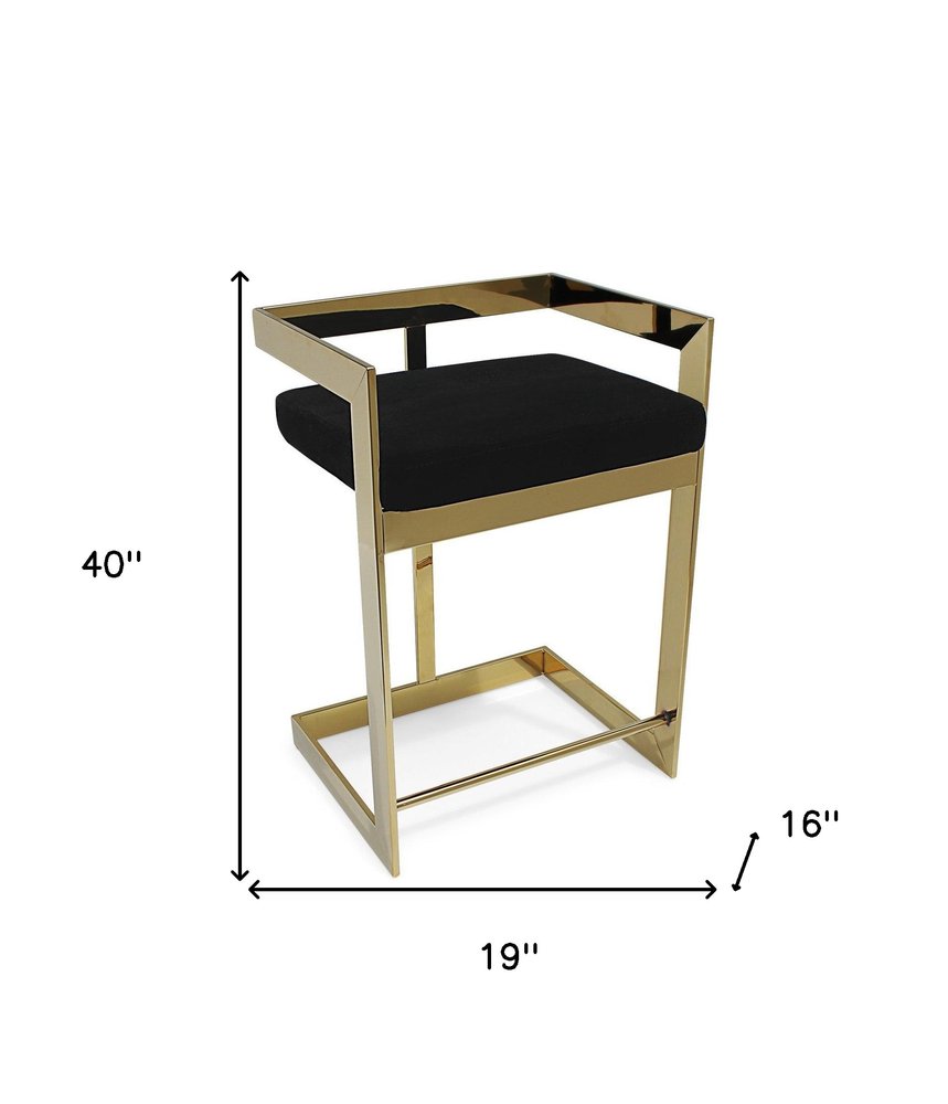 30" Black And Gold Velvet And Steel Low Back Bar Height Bar Chair HomeRoots