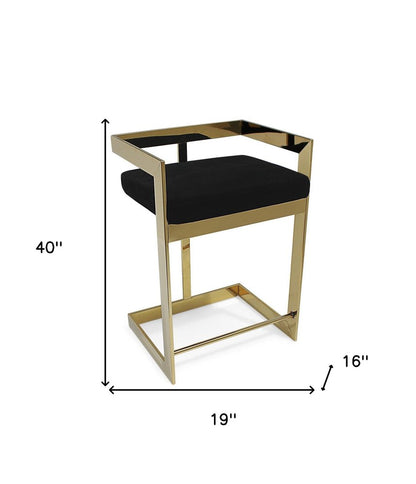 30" Black And Gold Velvet And Steel Low Back Bar Height Bar Chair HomeRoots