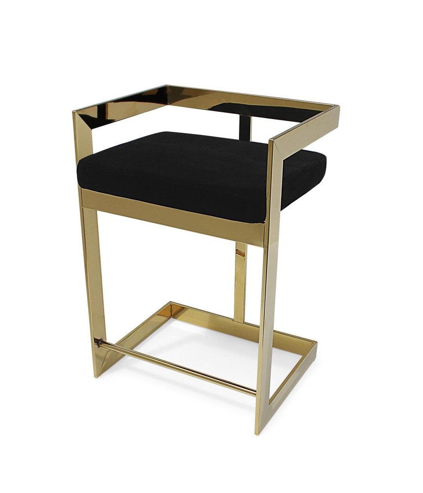 30" Black And Gold Velvet And Steel Low Back Bar Height Bar Chair HomeRoots