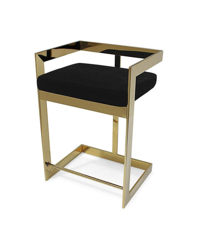 30" Black And Gold Velvet And Steel Low Back Bar Height Bar Chair HomeRoots