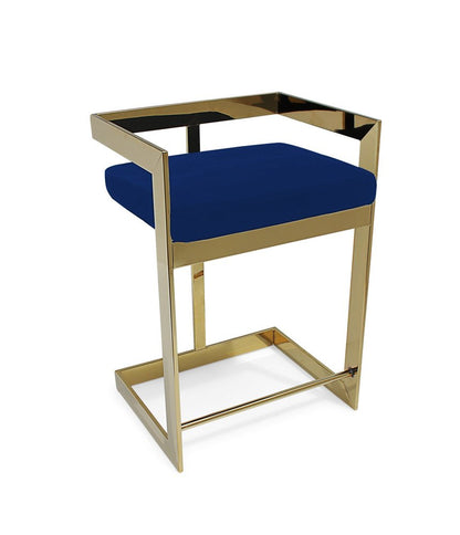 30" Blue And Gold Velvet And Metal Low Back Bar Height Bar Chair HomeRoots