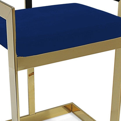 30" Blue And Gold Velvet And Metal Low Back Bar Height Bar Chair HomeRoots