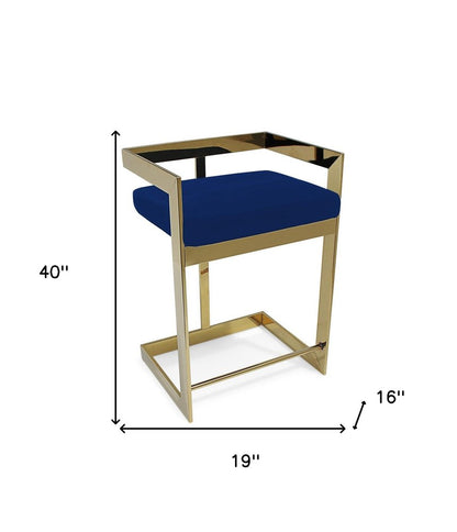 30" Blue And Gold Velvet And Metal Low Back Bar Height Bar Chair HomeRoots