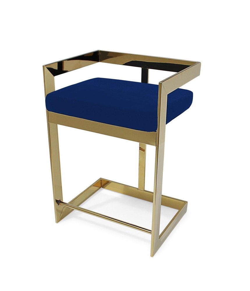 30" Blue And Gold Velvet And Metal Low Back Bar Height Bar Chair HomeRoots