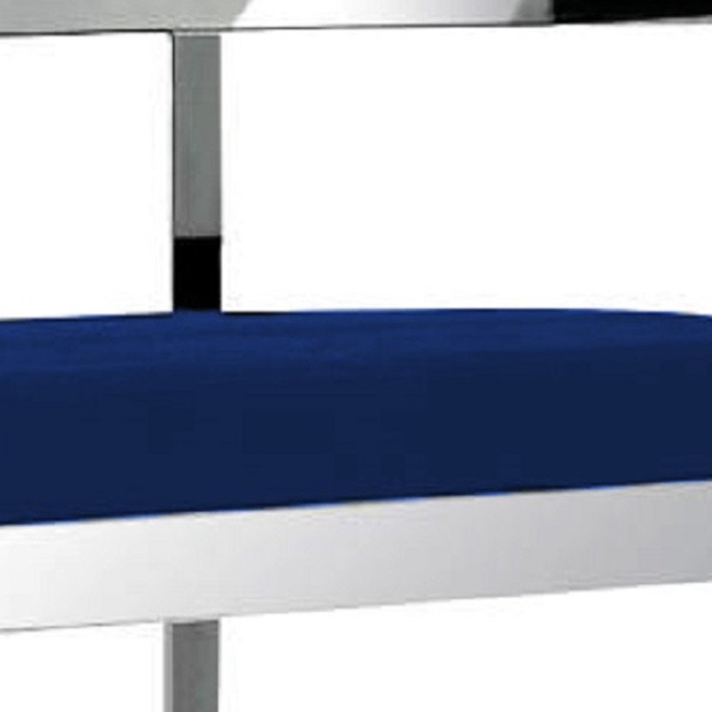 30" Blue And Silver Velvet And Metal Low Back Bar Height Bar Chair HomeRoots