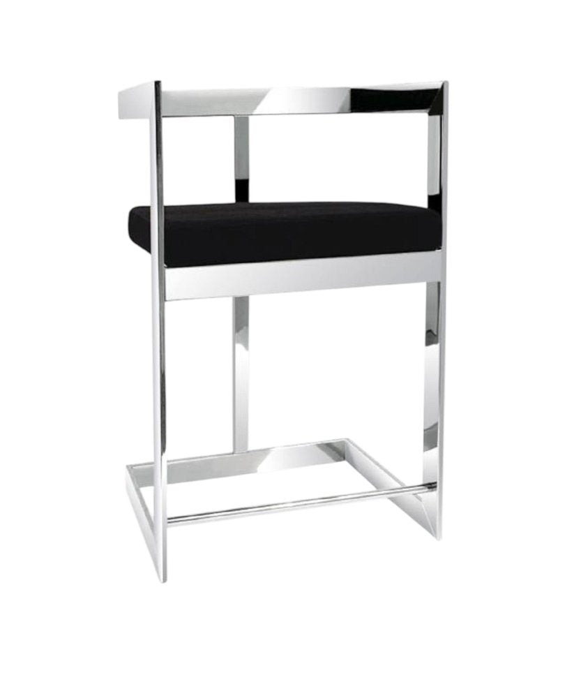 30" Black And Silver Velvet And Steel Low Back Bar Height Bar Chair HomeRoots