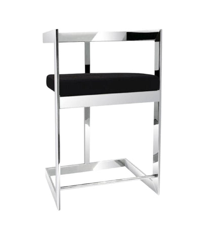 30" Black And Silver Velvet And Steel Low Back Bar Height Bar Chair HomeRoots