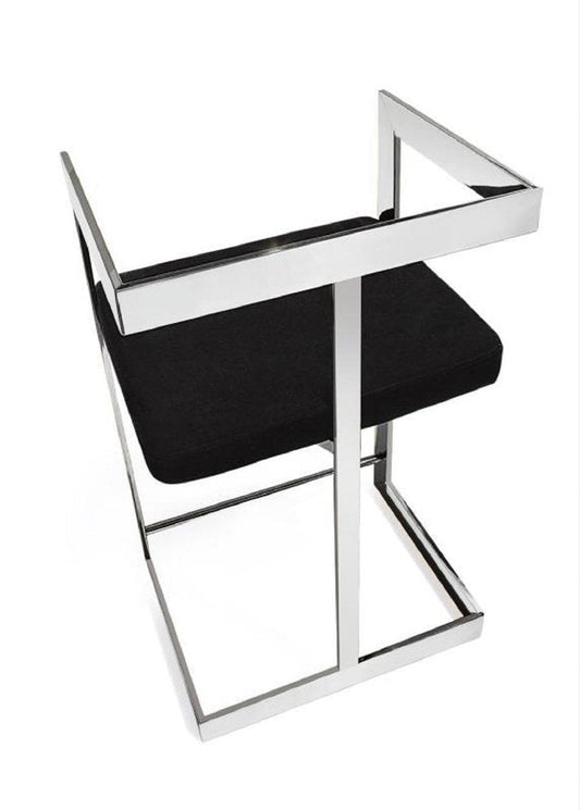 30" Black And Silver Velvet And Steel Low Back Bar Height Bar Chair HomeRoots