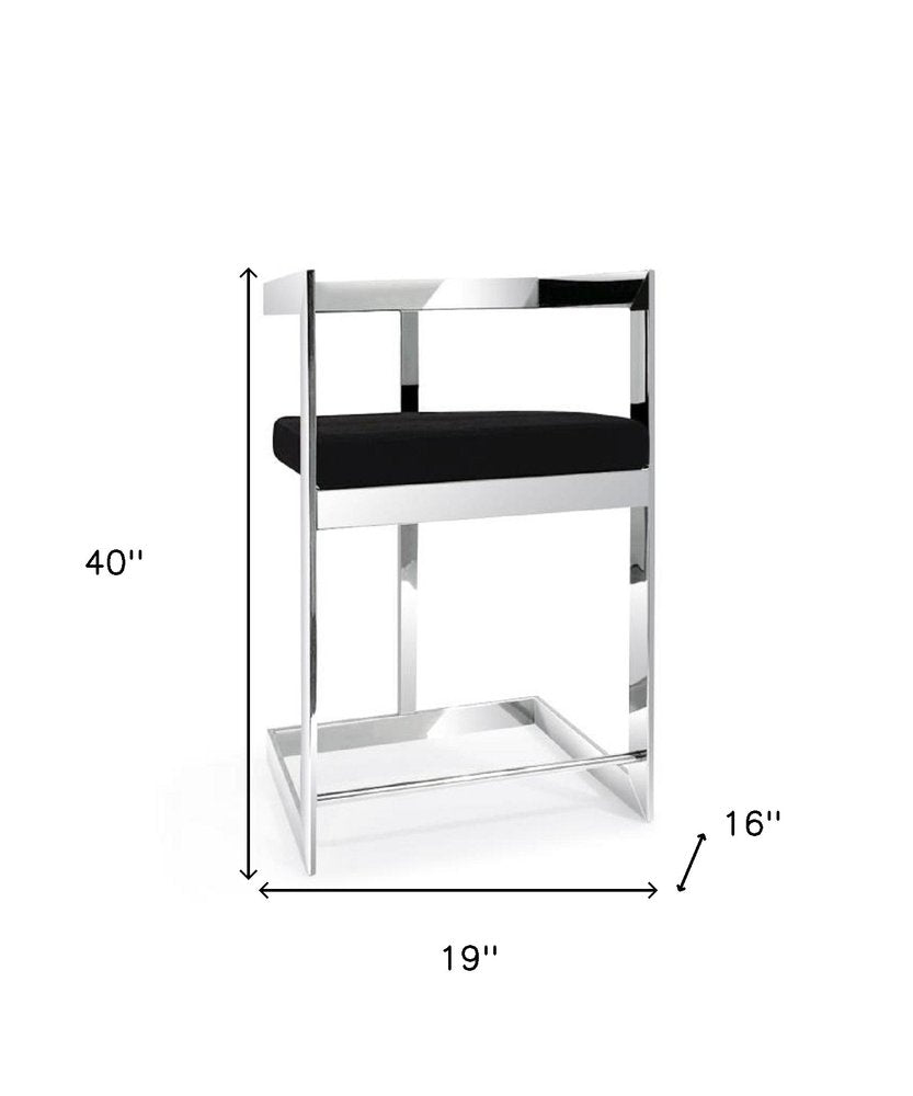 30" Black And Silver Velvet And Steel Low Back Bar Height Bar Chair HomeRoots