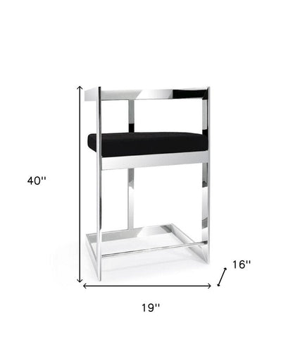 30" Black And Silver Velvet And Steel Low Back Bar Height Bar Chair HomeRoots
