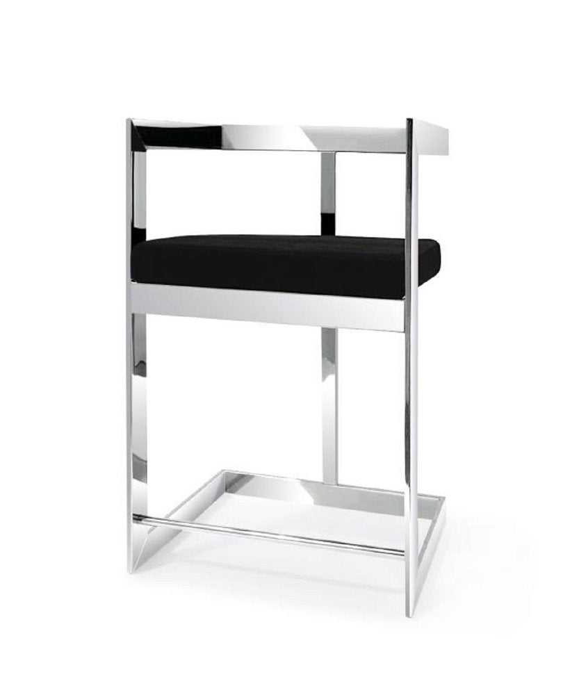 30" Black And Silver Velvet And Steel Low Back Bar Height Bar Chair HomeRoots