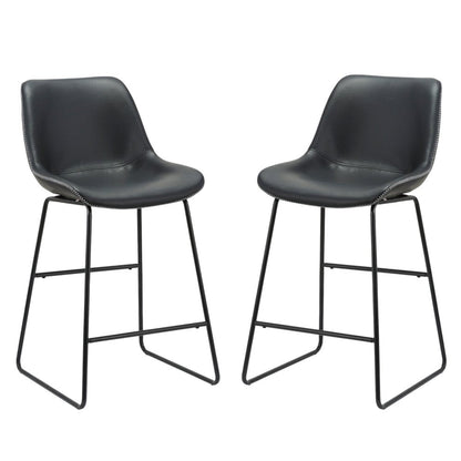 Set of Two Black Faux Leather And Metal Low Back Counter Height Bar Chairs HomeRoots