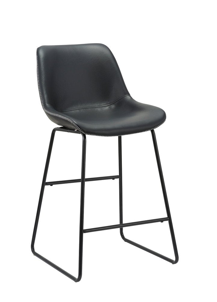 Set of Two Black Faux Leather And Metal Low Back Counter Height Bar Chairs HomeRoots