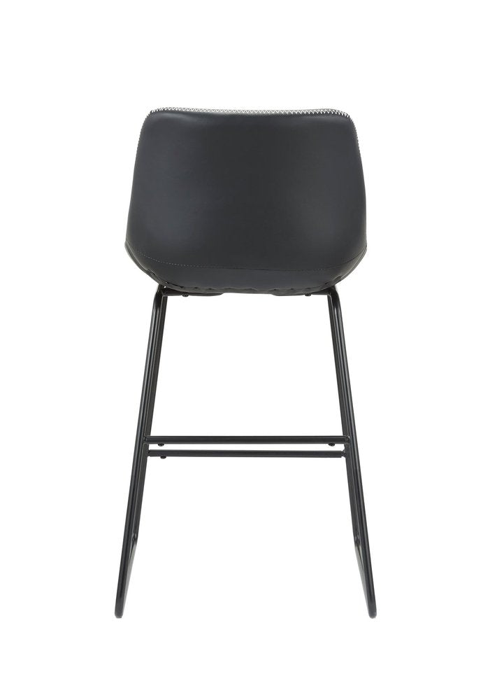 Set of Two Black Faux Leather And Metal Low Back Counter Height Bar Chairs HomeRoots