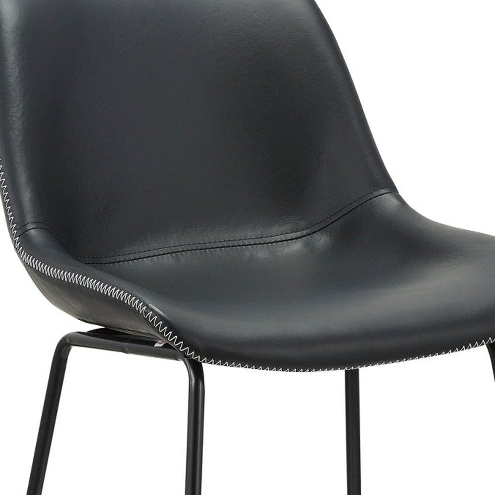 Set of Two Black Faux Leather And Metal Low Back Counter Height Bar Chairs HomeRoots